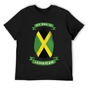 Mens My DNA is Jamaican Jamaica Flag Fingerprint Nation Country Round Neck T-Shirt Black