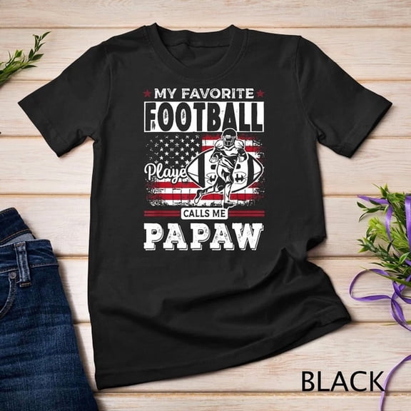 Mens My Favorite Football Player Calls Me Papaw Us Flag Grandpa Unisex T-Shirt