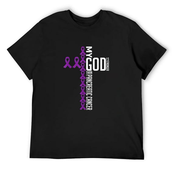 Mens My God is Stronger Than Pancreatic Cancer Awareness Warrior T-Shirt Black 3X-Large