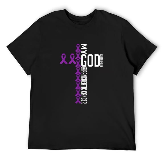 Mens My God is Stronger Than Pancreatic Cancer Awareness Warrior T-Shirt Black X-Large