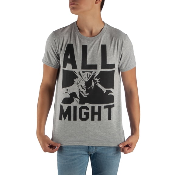 Mens My Hero Academia Anime Cartoon All Might Grey Graphic Tee-M