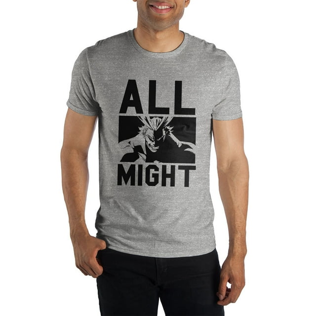 Mens My Hero Academia Anime Cartoon All Might Grey Graphic TeeM