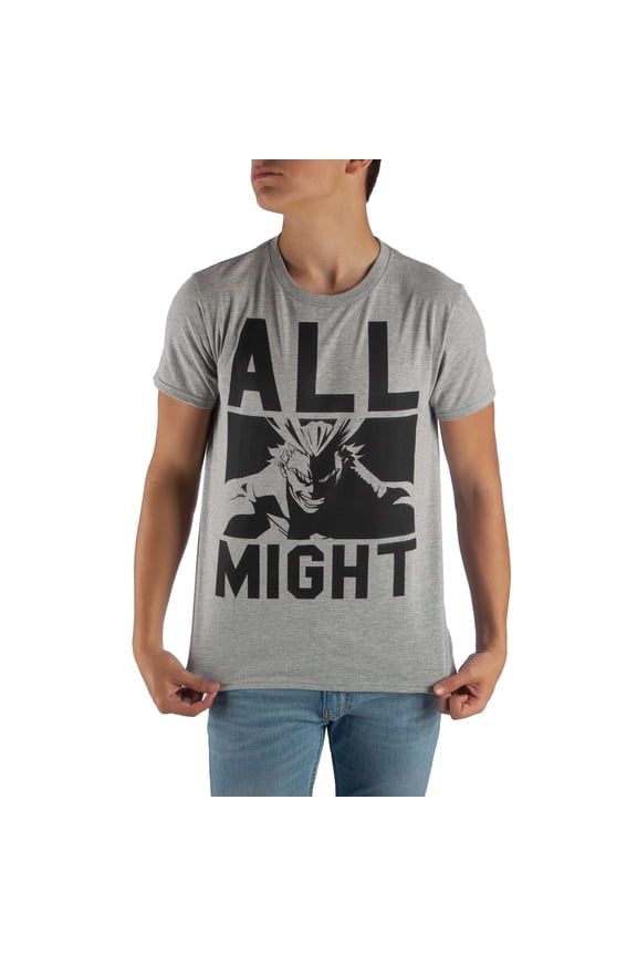 Mens My Hero Academia Anime Cartoon All Might Grey Graphic Tee-XXL