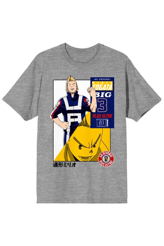 Mens My Hero Academia Anime Plus Ultra Grey Graphic Tee-3X-Large