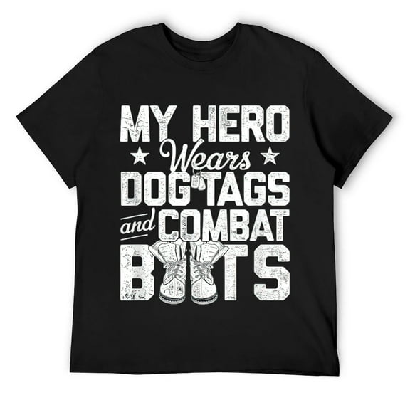 Mens My Hero Wears Dog Tags and Combat Boots T-Shirt Black