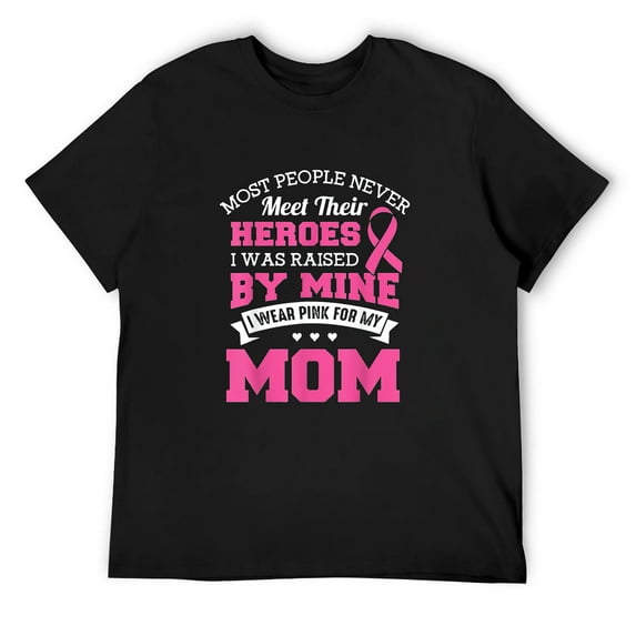 Mens My Heroes I Wear Pink For My Mom - Breast Cancer Awareness T-Shirt Black Small
