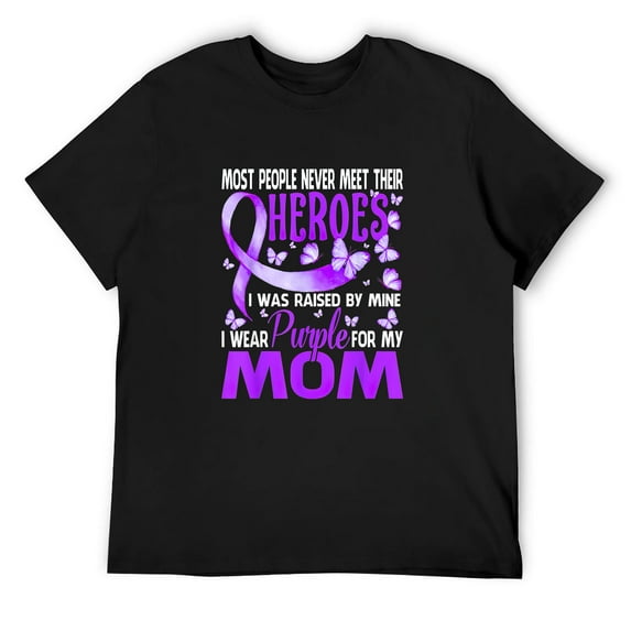 Mens My Heroes I Wear Purple For My Mom Pancreatic Cancer T-Shirt Black Small