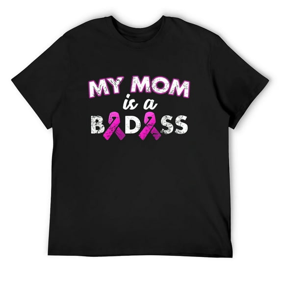 Mens My Mom Is a Badass Breast Cancer Awareness T Shirt Black Small