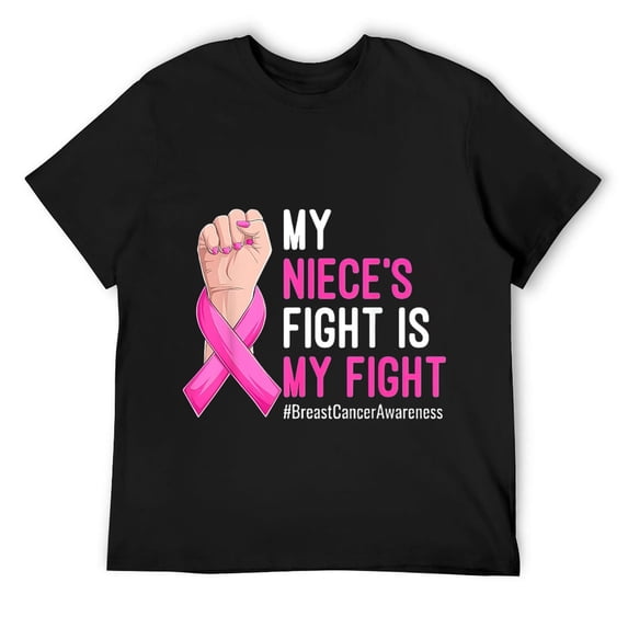 Mens My Niece's Fight is My Fight Support Breast Cancer Awareness T-Shirt Black