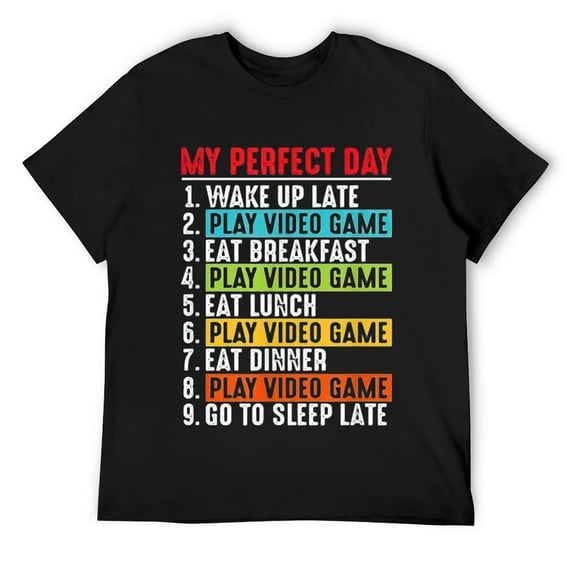 Mens My Perfect Day Video Games Funny Gamer T-Shirt Black Small