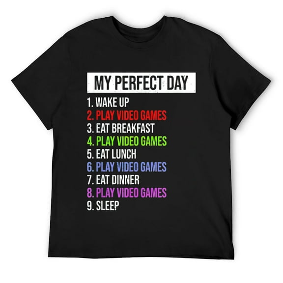 Mens My Perfect Day Video Games Gamer T-Shirt Black