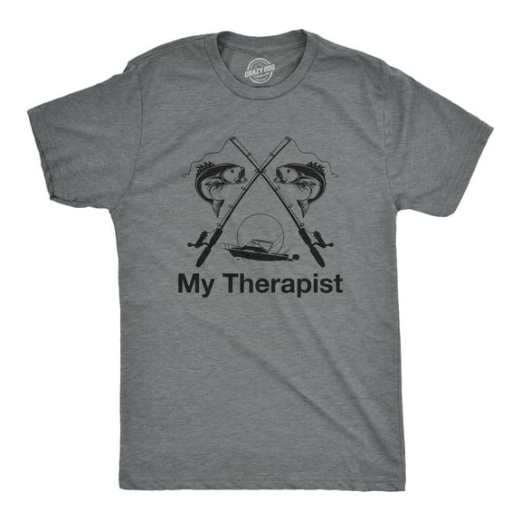 Mens My Therapist Fishing T shirt Funny Angler Fishing Pole Graphic Novelty Tee Graphic Tees
