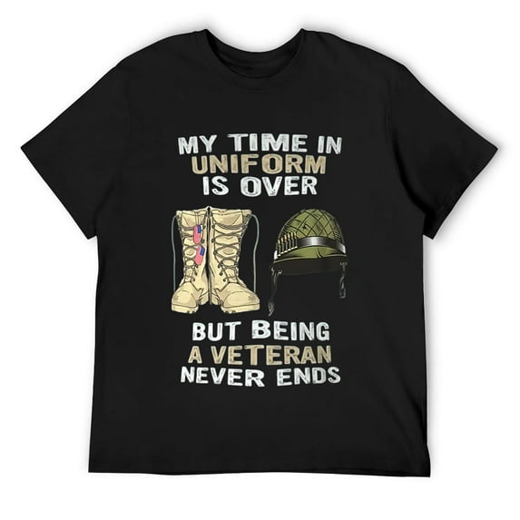 Mens My Time In Uniform Is Over But Being A Veteran Never Ends T-Shirt Black Small