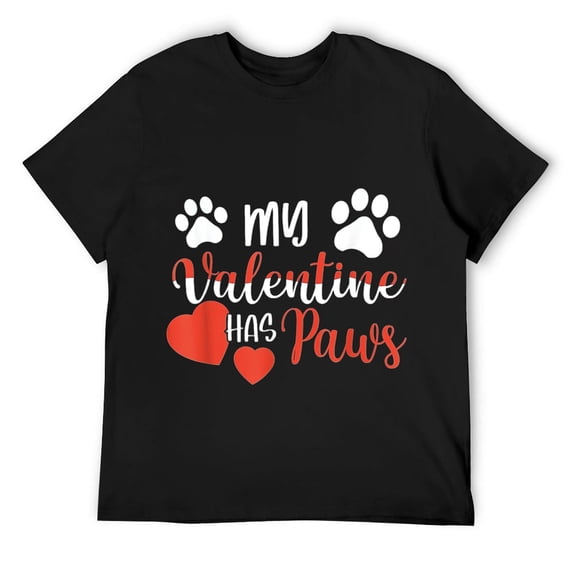 Mens My Valentine Has Paws Dog Lover For A Valentines Day Couple T-Shirt Black
