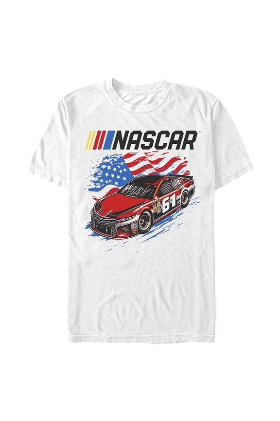Men's Mad Engine White NASCAR Flag Racer Graphic T-Shirt