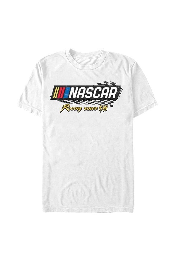 Men's Mad Engine White NASCAR Checker Racing Graphic T-Shirt