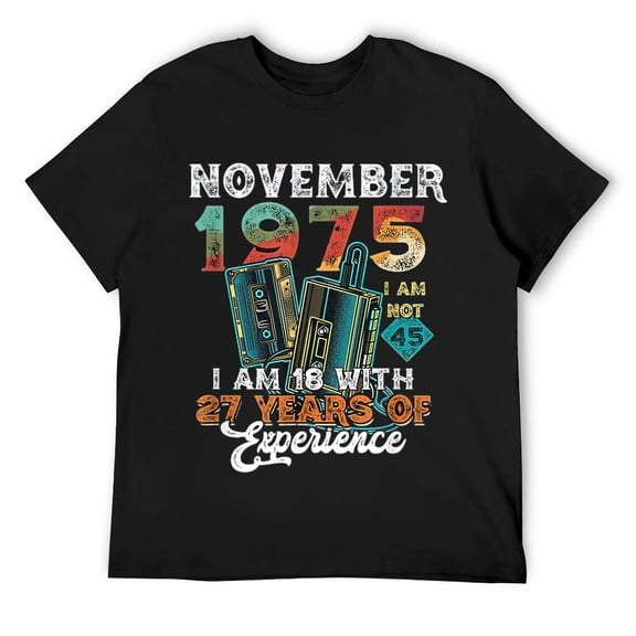 Mens NOVEMBER 1975 Cassette Birthday 18 27 Years Of Experience T-Shirt Black