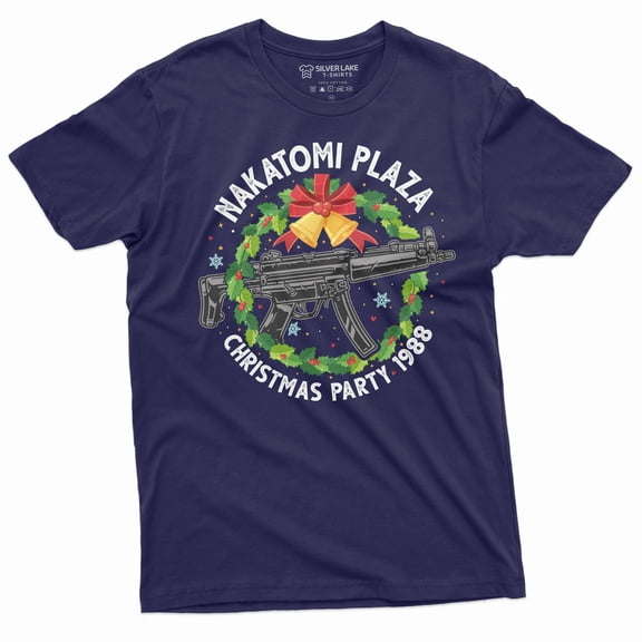 Mens Nakatomi Plaza Shirt Christmas Party 1988 T-Shirt Christmas Movie Tee Funny Christmas Party Tee (Large Navy Blue)