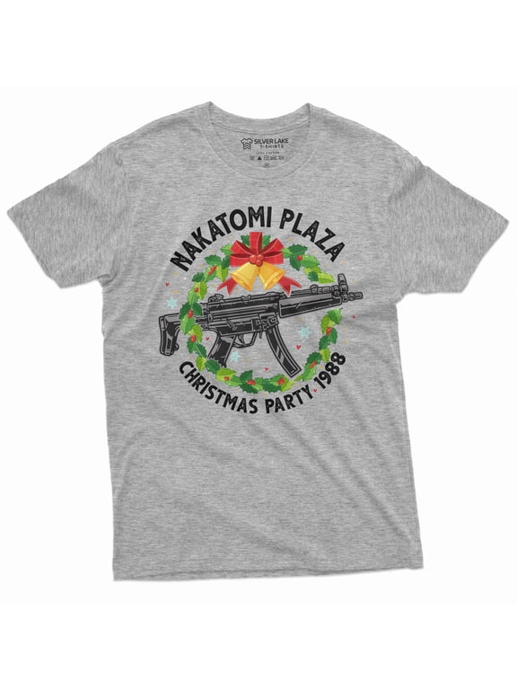 Mens Nakatomi Plaza Shirt Christmas Party 1988 T-Shirt Christmas Movie Tee Funny Christmas Party Tee (Small Grey)