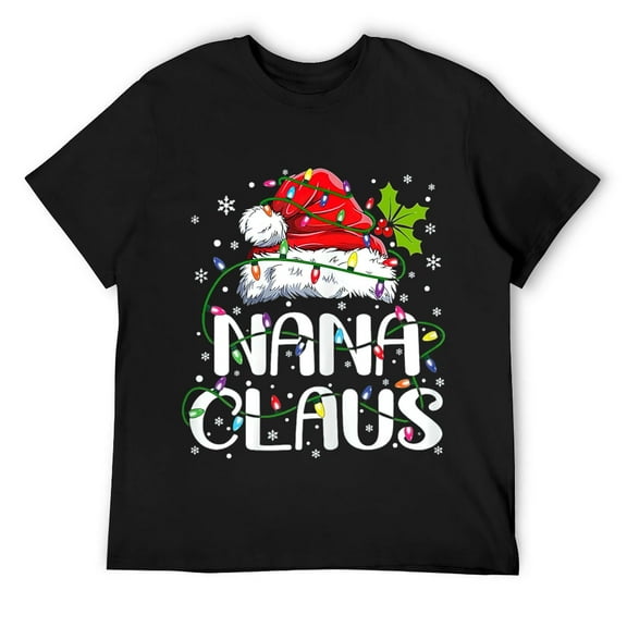 Mens Nana Claus Shirt Christmas Lights Pajama Family Matching T-Shirt Black