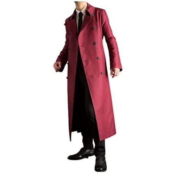 Mens Napoleon Style Flare Designer Red Wine Genuine Wool Coat SouthBeachLeather 2X-Large