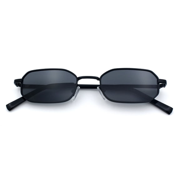 SA106 Mens Narrow Metal Rim Rectangular Hustler Sunglasses, Black Frame - Black Lens