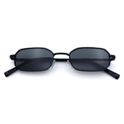 SA106 Mens Narrow Metal Rim Rectangular Hustler Sunglasses, Black Frame - Black Lens