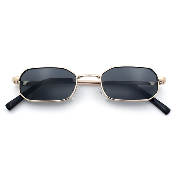 SA106 Mens Narrow Metal Rim Rectangular Hustler Sunglasses, Gold Frame - Black Lens