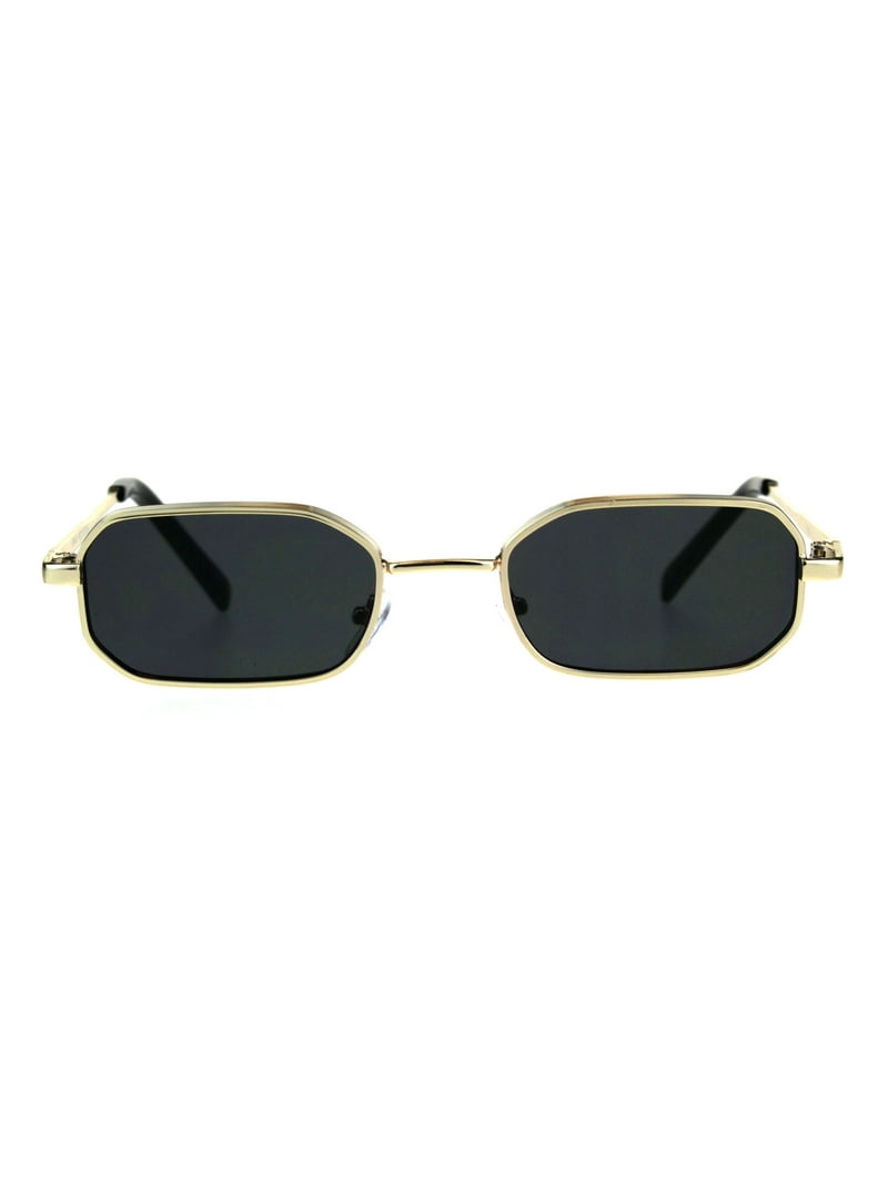 ?New Black / Gold Retro Hippie Rectangle 70s 80s Small Narrow Sunglasses Mens Narrow Metal Rim Rectangular Hippie Pimp Sunglasses  main image 4