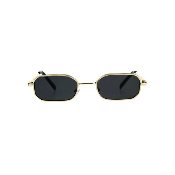 Mens Narrow Metal Rim Rectangular Hippie Pimp Sunglasses Gold Black