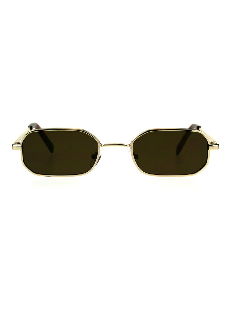 Brown / Gold Retro Hippie Rectangle 70s 80s Small Narrow Sunglasses Accessories | New Brown Gold Retro Hippie Rectangle 7s 80s  main image 3