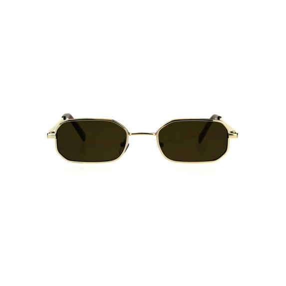 Mens Narrow Metal Rim Rectangular Hippie Pimp Sunglasses Gold Brown