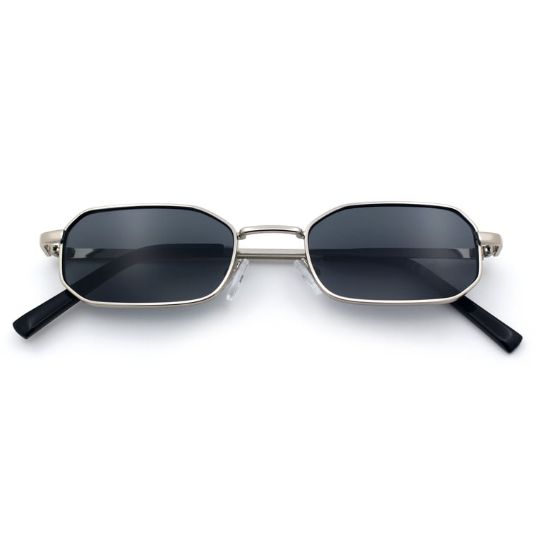 SA106 Mens Narrow Metal Rim Rectangular Hustler Sunglasses, Silver