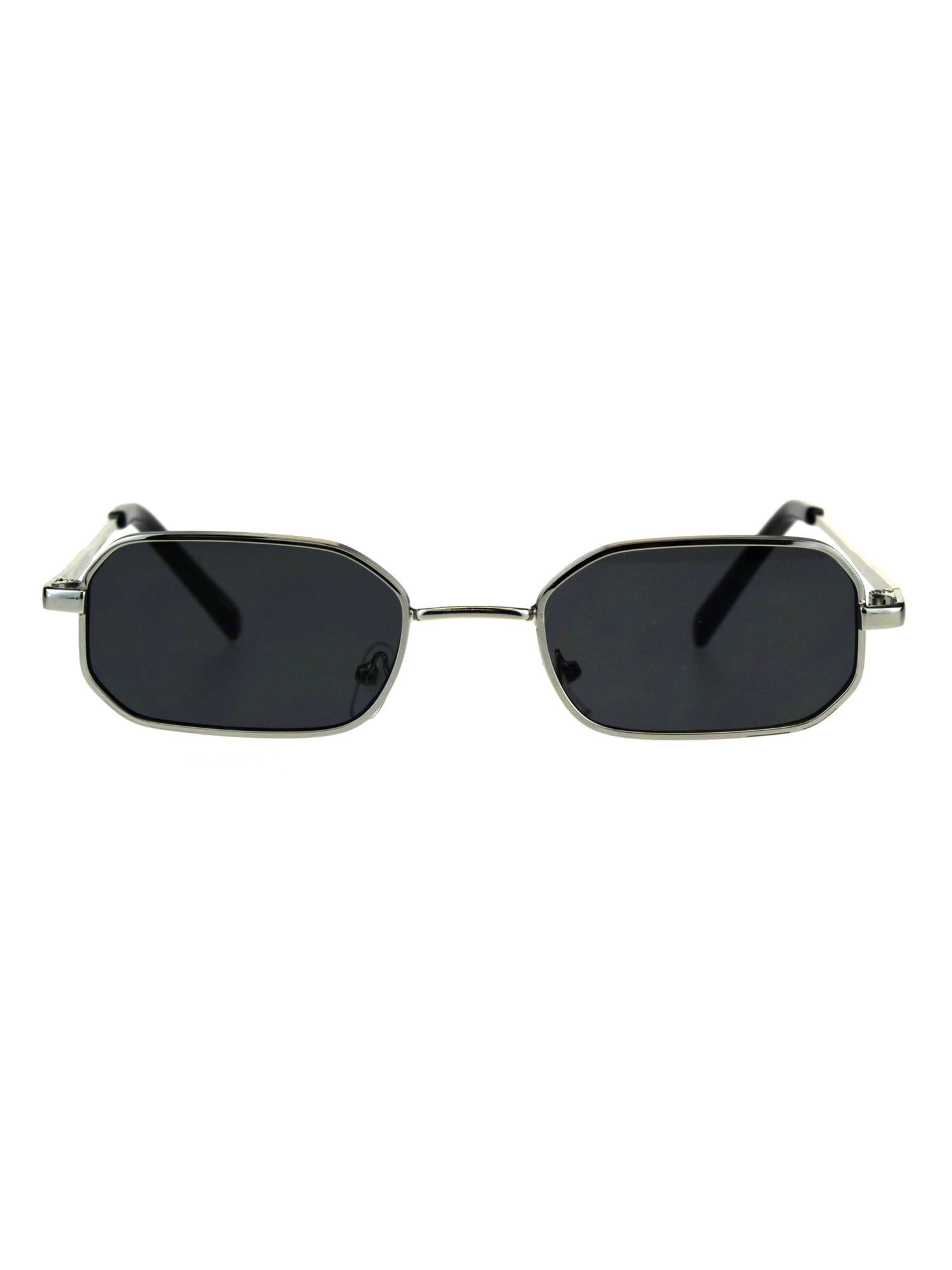 Mens Narrow Metal Rim Rectangular Hippie Pimp Sunglasses Silver