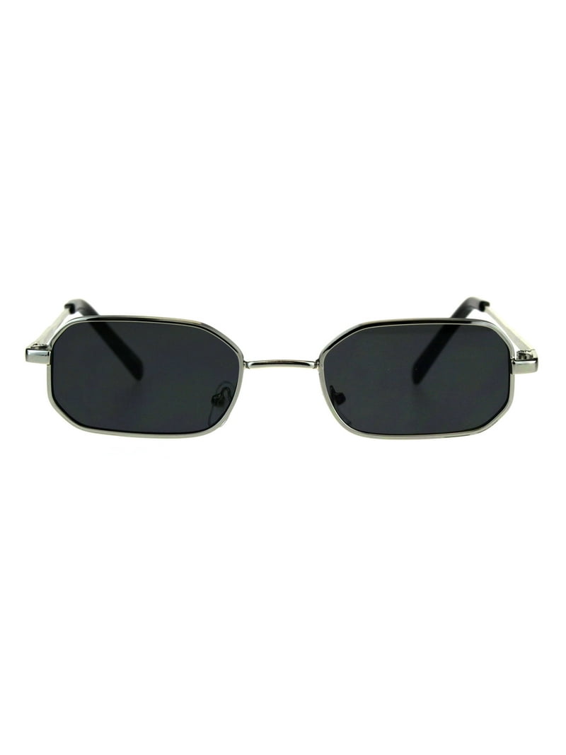 Mens Narrow Metal Rim Rectangular Hippie Pimp Sunglasses Silver