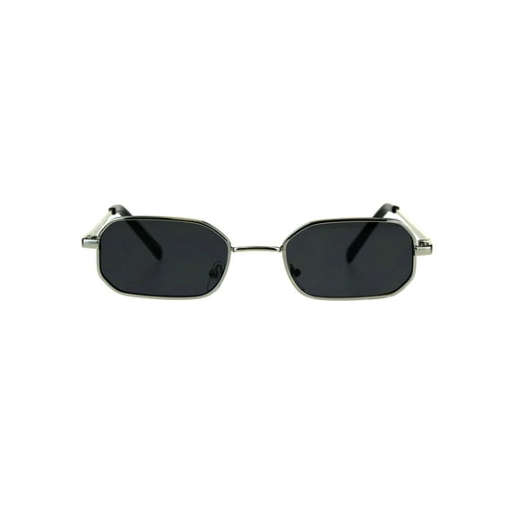 Mens Narrow Metal Rim Rectangular Hippie Pimp Sunglasses Silver Black