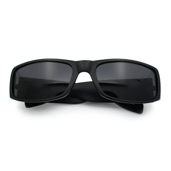Mens Narrow Rectangle Cholo Gangster All Black Plastic Sunglasses Matte Black - Black
