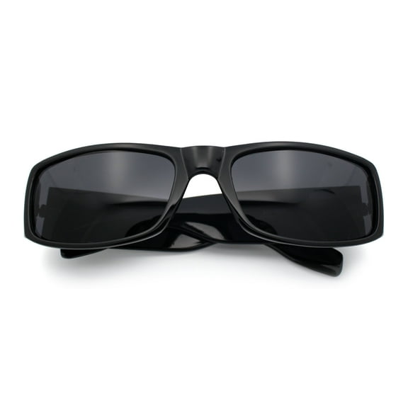 Mens Narrow Rectangle Cholo Gangster All Black Plastic Sunglasses Shiny Black - Black