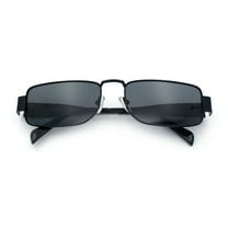 Mens Narrow Rectangle Metal Rim Retro Hustler Sunglasses All Black