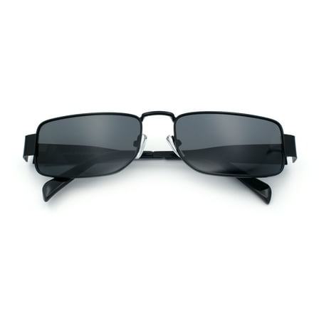 Mens Narrow Rectangle Metal Rim Retro Hustler Sunglasses All Black