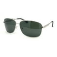 thumbnail image 1 of Mens Narrow Rectangle Spring Hinge Luxe Officer Metal Rim Sunglasses Silver - Green, 1 of 4