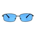 thumbnail image 1 of Mens Narrow Rectangular Metal Rim Retro 90s Sunglasses Gunmetal Blue, 1 of 4