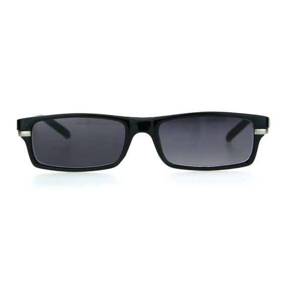 Mens Narrow Rectangular Plastic Powered Sun Reader Reading Glasses Black 2.75