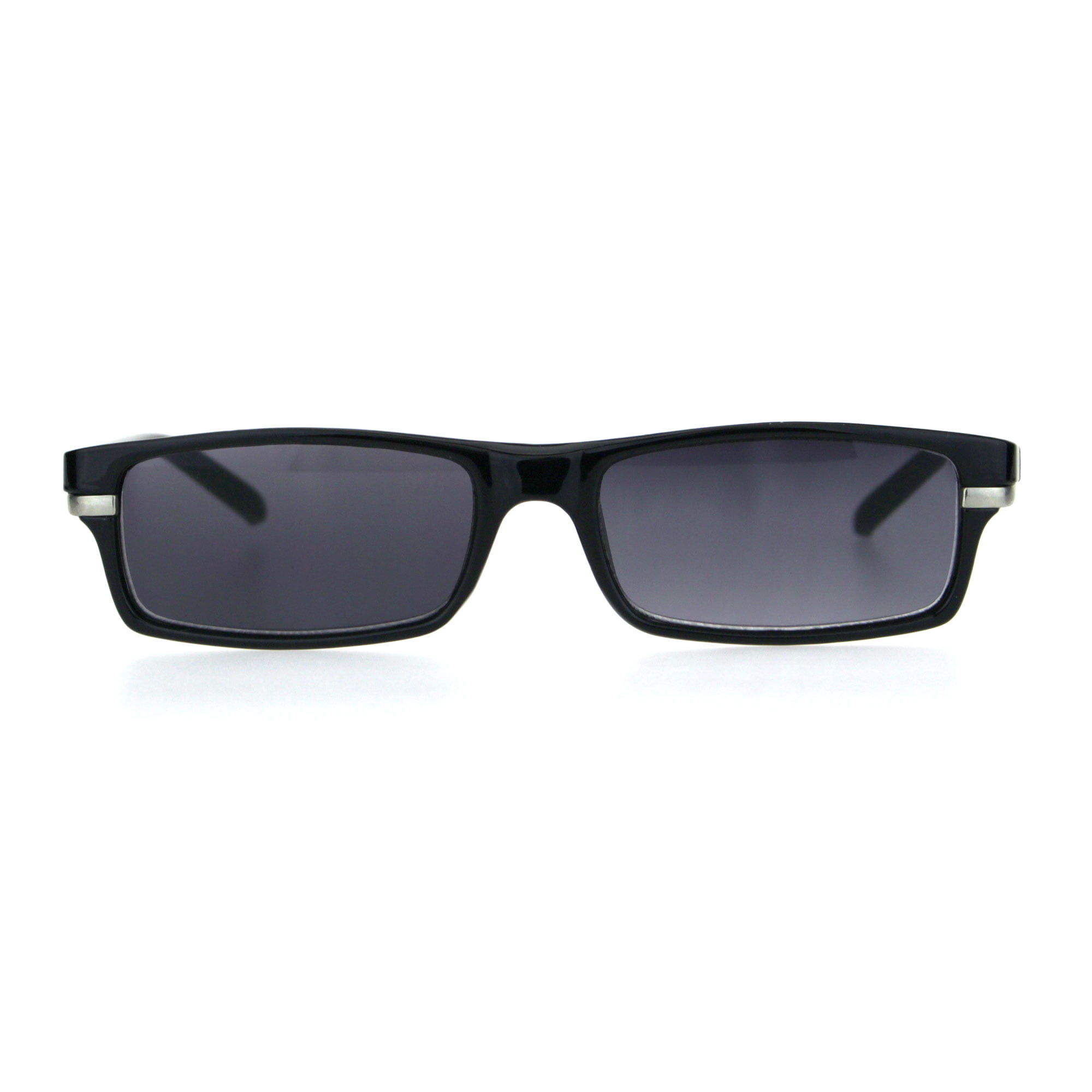 Mens Narrow Rectangular Plastic Powered Sun Reader Reading Glasses Black 3.0