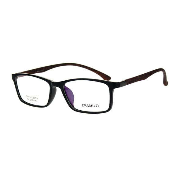 Mens Narrow Rectangular Thin Crushproof TR90 Plastic Light Optical Frame Black Wood Arm