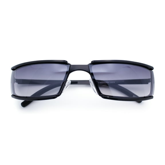 Mens Narrow Warp Rectangle Sport Mob Metal Rim Sunglasses Black Smoke