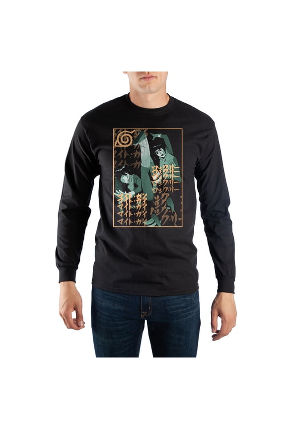 Mens Naruto Anime Cartoon Black Long Sleeve Graphic Tee-X-Large