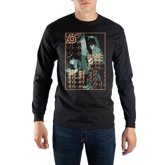 Mens Naruto Anime Cartoon Black Long Sleeve Graphic Tee-XX-Large