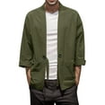 thumbnail image 1 of Mens National Style Retro Loose Thin Cardigan Kimono Japanese Robe Cropped Sleeve Coat Plus Size Tang Suit Outerwear Workwear Men's Trench Coat Plus Size Winter Cardigan for Men, 1 of 4