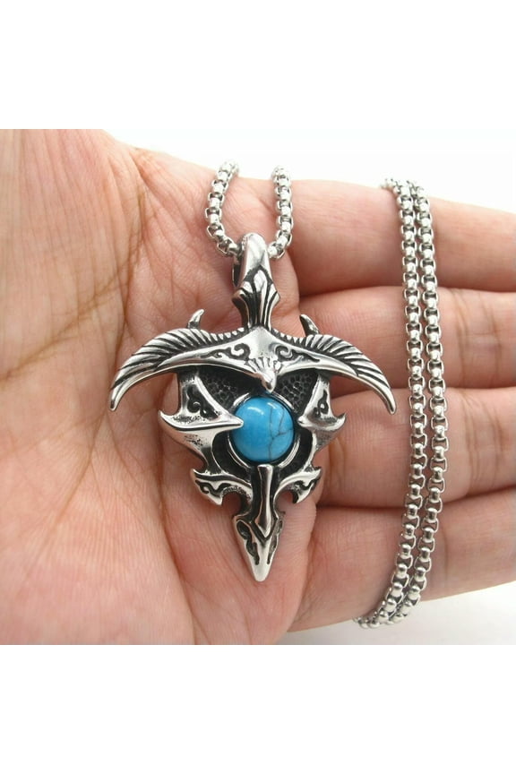 Mens Native Indian Turquoise Cross Eagle Pendant Necklace Stainless Steel Chain